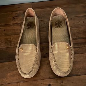 Tory Burch gold driving loafers size 9